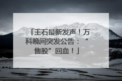 王石最新发声！万科晚间突发公告：“售股”回血！