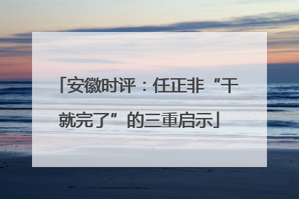 安徽时评：任正非“干就完了”的三重启示