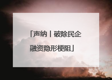 声纳丨破除民企融资隐形梗阻
