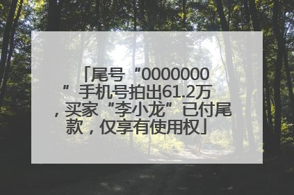 尾号“0000000”手机号拍出61.2万，买家“李小龙”已付尾款，仅享有使用权