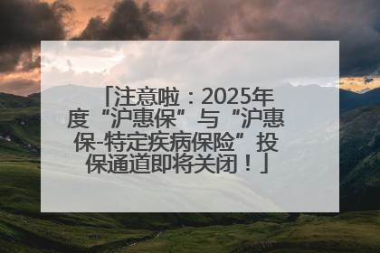 注意啦：2025年度“沪惠保”与“沪惠保-特定疾病保险”投保通道即将关闭！