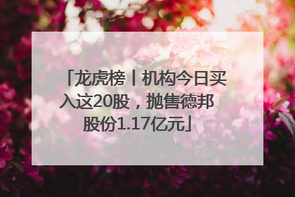 龙虎榜丨机构今日买入这20股，抛售德邦股份1.17亿元